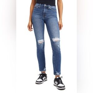 Good American Distressed High Rise Straight Leg Jeans